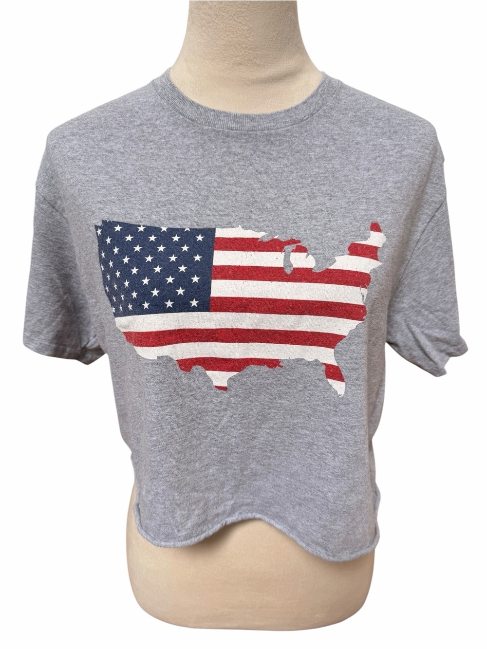 American Flag USA Crop Top Gray Adult Medium